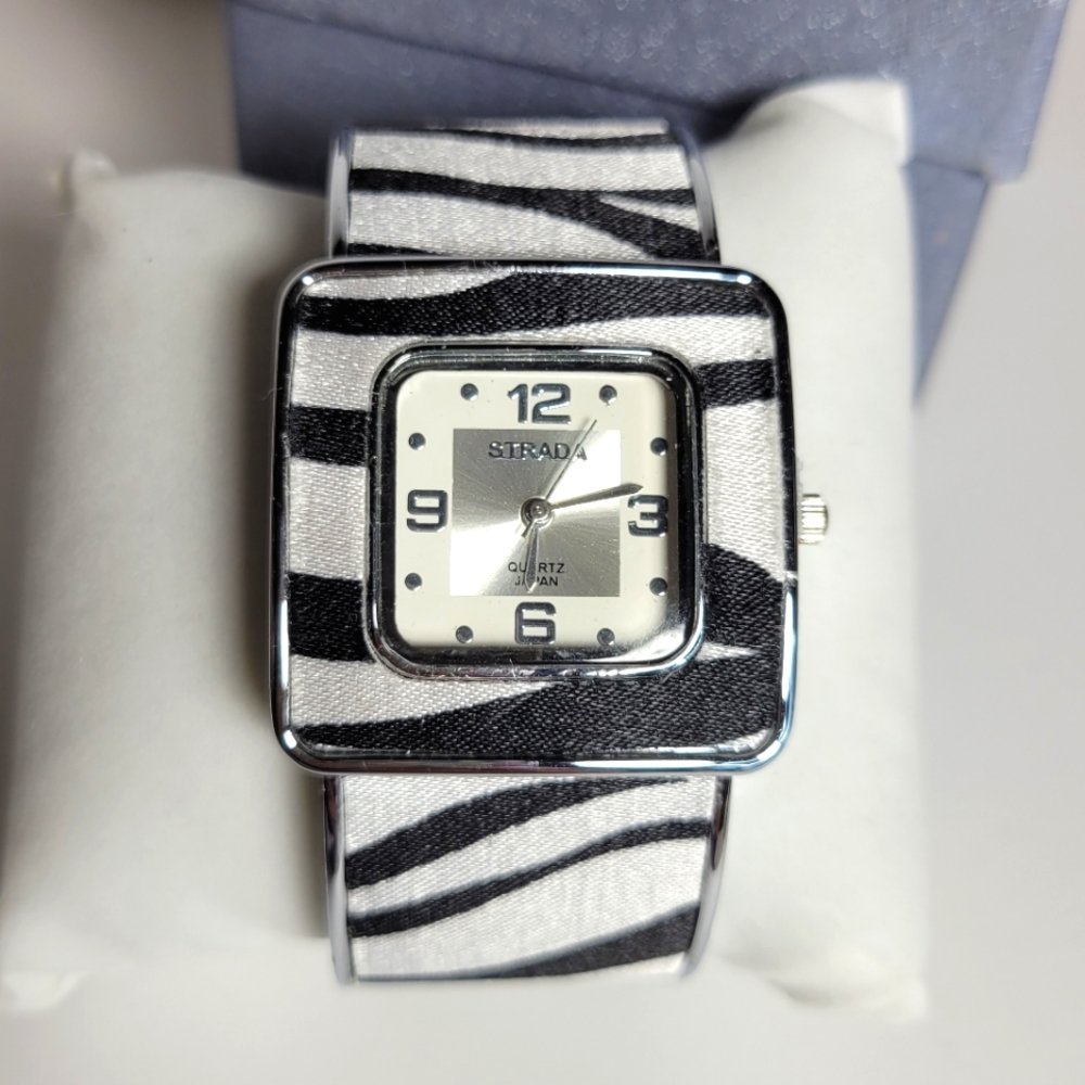 Strada Black and White Zebra Print Watch